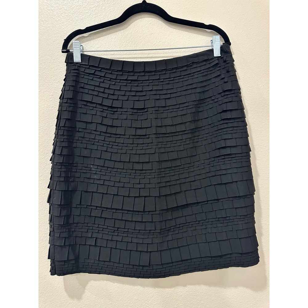 Per Se Womens Black Tiered Grosgrain Ribbon Pleated Skirt Size 8